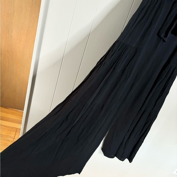 Oliviacious black tie front wide leg pull on gauze cotton pants size SM new - Picture 2 of 4